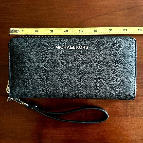 Michael Kors Large Jet Set Continental Multifunction Wallet Wristlet Black/Gray - Picture 6 of 8